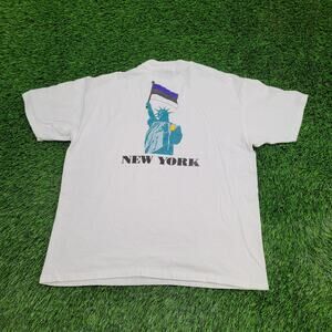 Vintage 90s Funny Liberty Shirt L/XL 23x27 White New-York USA